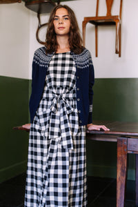 Brushed Cotton Black and white Check Pinafore Dress | Made in England | Justine Tabak