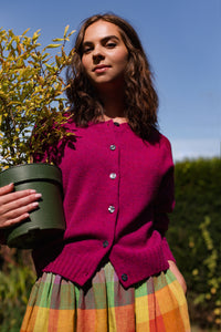 Cropped Wool Cardigan in Rich Plum | Made in Soctland | Justine Tabak