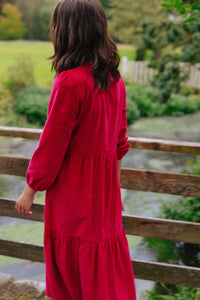 Mill Town Dress in Magenta Corduroy