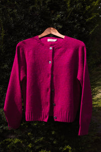 Cropped Wool Cardigan in Rich Plum | Made in Soctland | Justine Tabak
