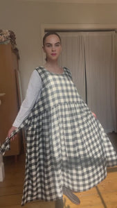 Brushed Cotton Black and white Check Pinafore Dress | Made in England | Justine Tabak