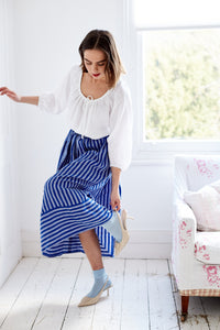 Pull-on Skirt in Striped Irish Linen | Made in England | Justine Tabak