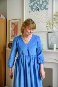 Blue Corduroy Dress , Made In England 