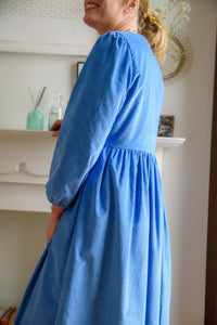 Blue Corduroy Dress , Made In England 