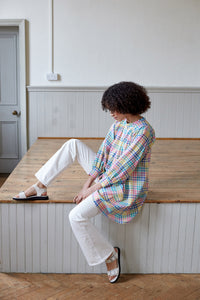 Checked cotton mini dress / long shirt . Made in England 
